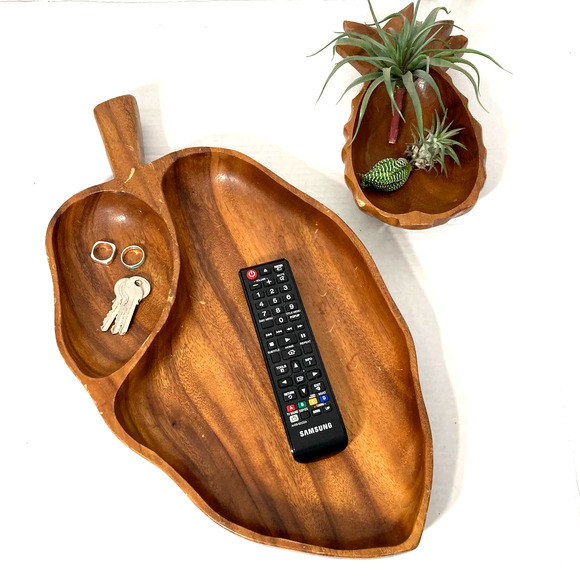 VINTAGE Monkey Pod Leaf Tray & Pineapple Bowl - Picture 2 of 10